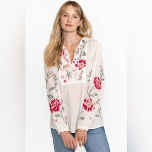 Johnny Was Erin Prairie Embroidered Floral Blouse